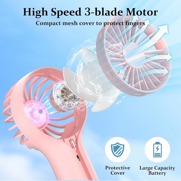Portable Handheld Fan-Pink USB Rechargeable With Base For Desk - Picture 6 of 8